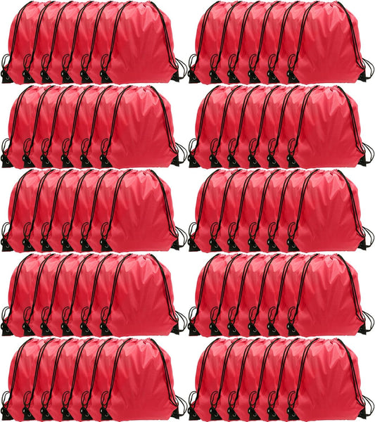 GoodtoU Drawstring Bags, Nylon Backpack Bulk Cinch Sack for Sport, Traveling, Team (60Pcs, Cherry)