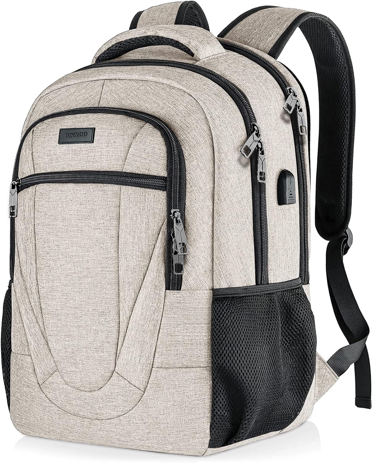 BIKROD Backpack for Women and Men, Extra Large School Backpacks for Teens, Water Resistant Back Pack with USB Charging Port Fits 17 Inch Laptop, Business Anti Theft Sturdy Computer Bag Gifts, Beige