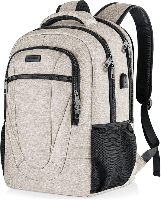 BIKROD Backpack for Women and Men, Extra Large School Backpacks for Teens, Water Resistant Back Pack with USB Charging Port Fits 17 Inch Laptop, Business Anti Theft Sturdy Computer Bag Gifts, Beige