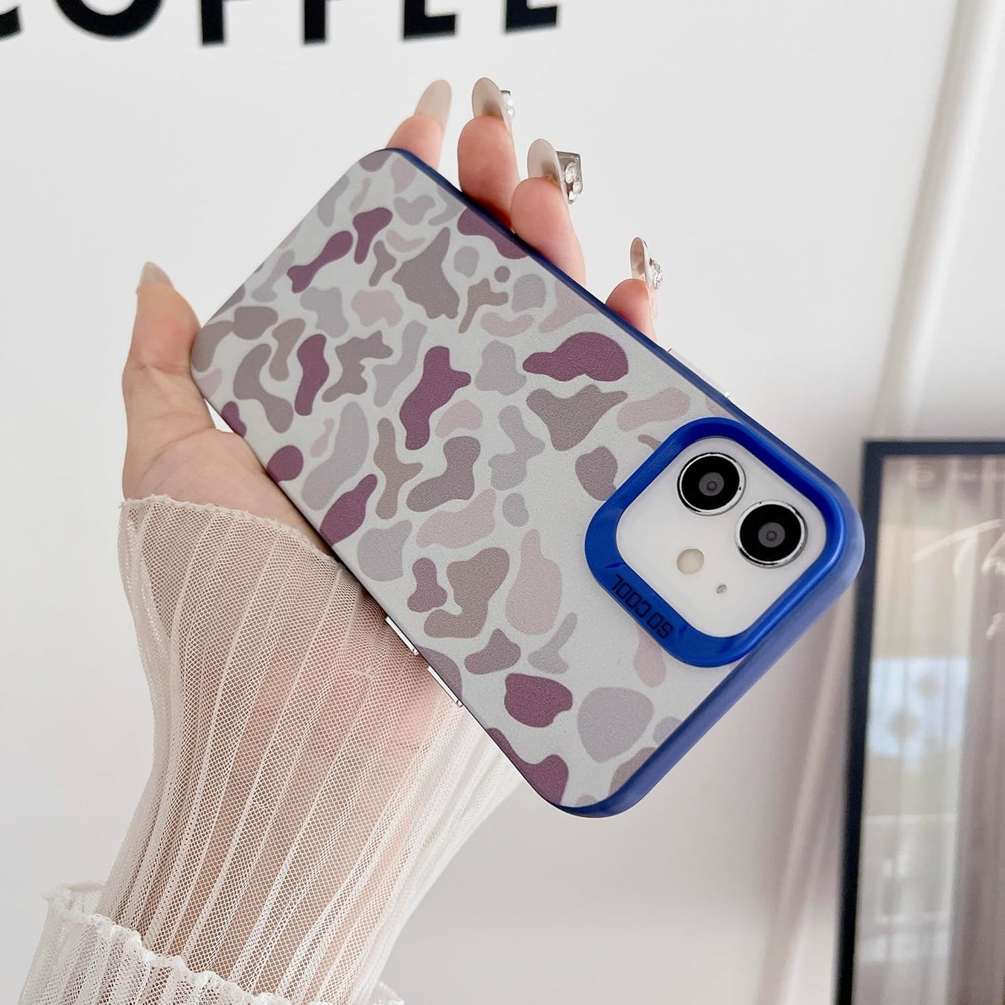 for iPhone 12 Case & iPhone 12 Pro Case, Vintage Camo Pattern Design for Men Boys Teens, Cool Camouflage Shockproof Protective Cover for Girls Women - Blue