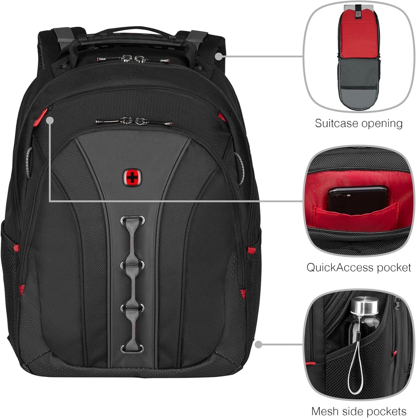 Wenger Legacy 16 inch Laptop Backpack, Men's and Women's Laptop Bag, Black/Gray, One Size