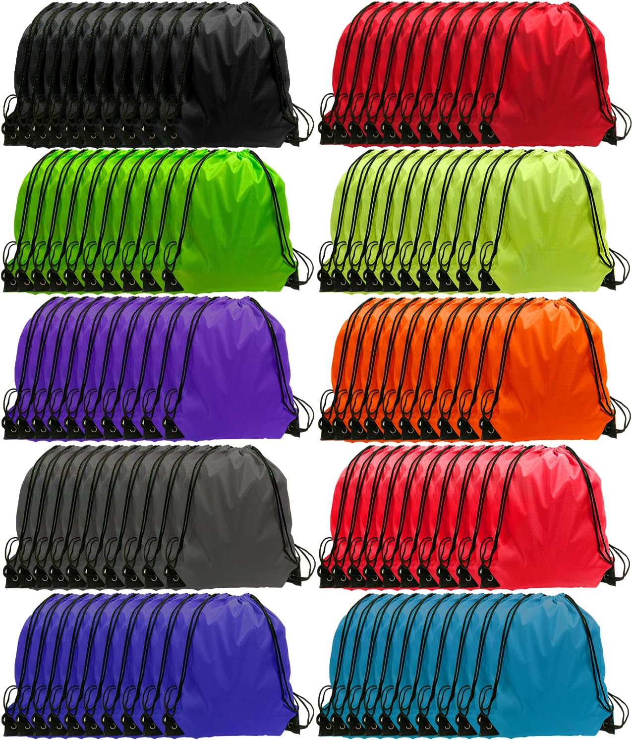 GoodtoU Drawstring Backpack Bulk, 100 Pcs Draw String Bags Cinch Bag Drawstring Gym Bag Sackpack Bags for Women Men, 10 Colors