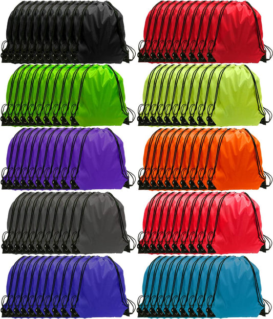 GoodtoU Drawstring Backpack Bulk, 100 Pcs Draw String Bags Cinch Bag Drawstring Gym Bag Sackpack Bags for Women Men, 10 Colors