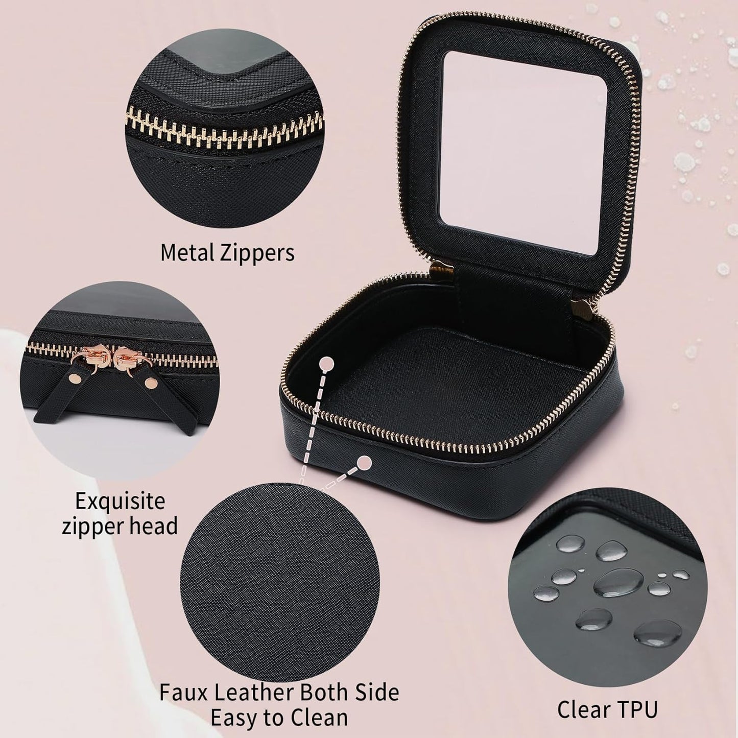 Small Clear Makeup Bag for Women Mini Cosmetic Bag Travel Toiletry Bag Purse Organizer with Zipper Car Essentials (Black, Mini)