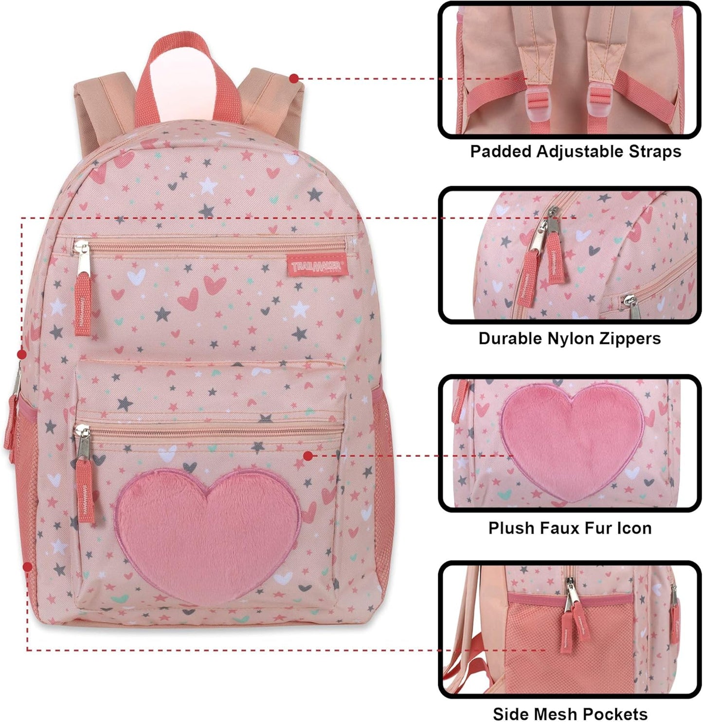 Trail maker 17” Kids Character School Backpacks Plush for Girls with Side Pockets, Padded Straps