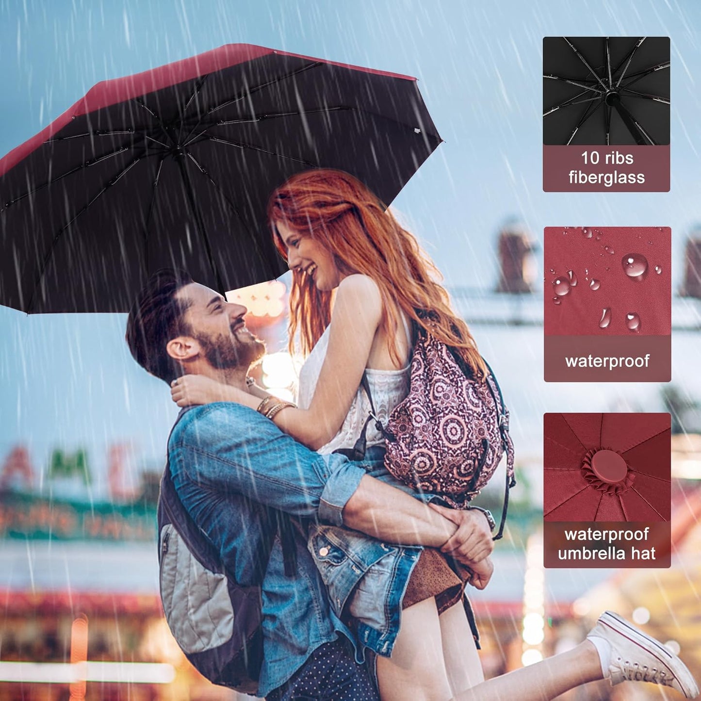 DOFOWOT UV Protection Umbrella for Rain Sun Umbrellas Windproof Anti-Rebound UPF 50+ UV Travel Umbrella Compact for Women Men