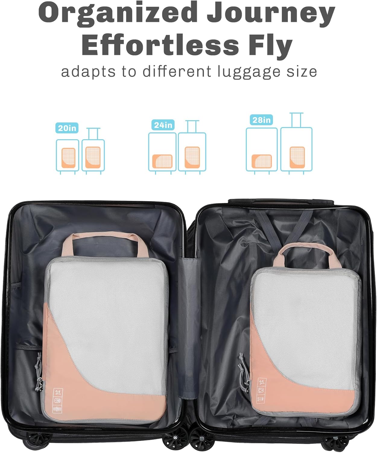 Hynes Eagle 6 Set/ 4 Set/ 2 Set Compression Packing Cubes Travel Essentials Lightweight Nylon Luggage Suitcase Organizer Bag Light Pink 2PCS