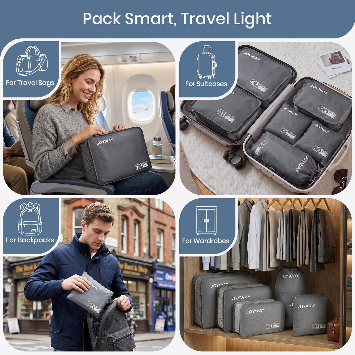 Joyway 6 Set Packing Cubes for Travel, Lightweight Luggage Organizer Bags for Suitcases, Travel