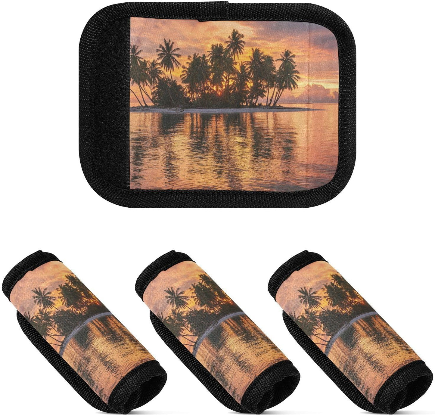 Sunset Summer Palm Trees Island 4 Pack Luggage Handle Wraps Covers for Suitcase Identifiers Bag Tags Travel Accessories