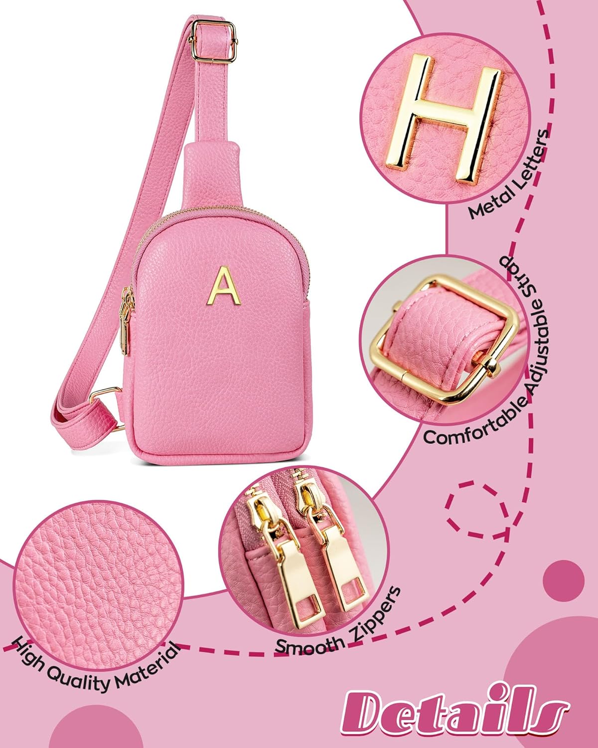 Birthday Gifts for 8 9 10 11 12 13 14 15 16 17 18 19 Year Old Girls, Monogram Crossbody Bags for Women Girls, Mini Lightweight Cross Body Purse, Cute Trendy Travel Fanny Pack with Letter