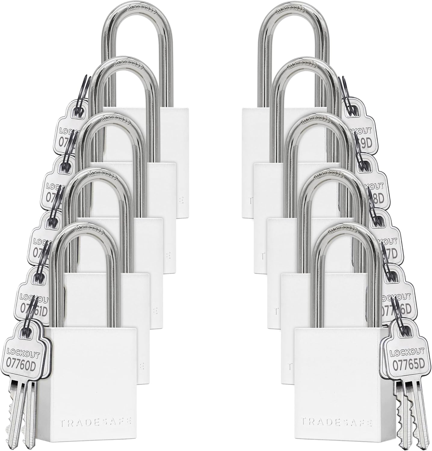 TRADESAFE Lockout Tagout Locks Set - 10 Silver Aluminum Loto Locks, Keyed Different Lock Out Tag Out Padlocks, 2 Keys Per Lockout Padlock, OSHA Compliant