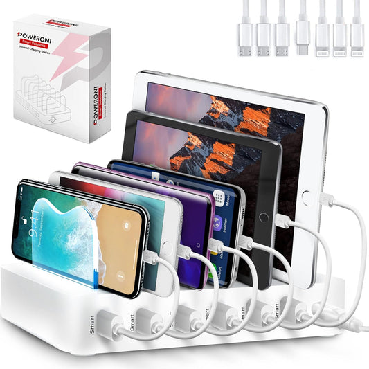 USB Charging Dock - 6-Port - Fast Charging Station for Multiple Devices Apple - Multi Device Charger Station - Compatible with Apple iPad iPhone and Android Cell Phone and Tablet