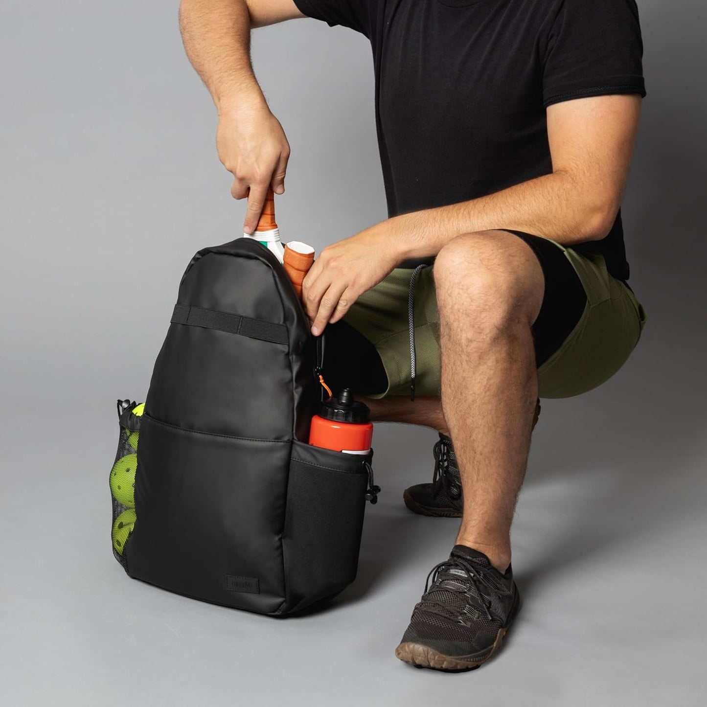 Pickleball Bag, Water-Resistant Sling Bag, Fits 3 Paddles - Minimal Branding, Lightweight, Durable, Fence Hook Carabiner, Water Bottle Holder, Multiple Pockets, Adjustable Shoulder Strap (Black,18L)