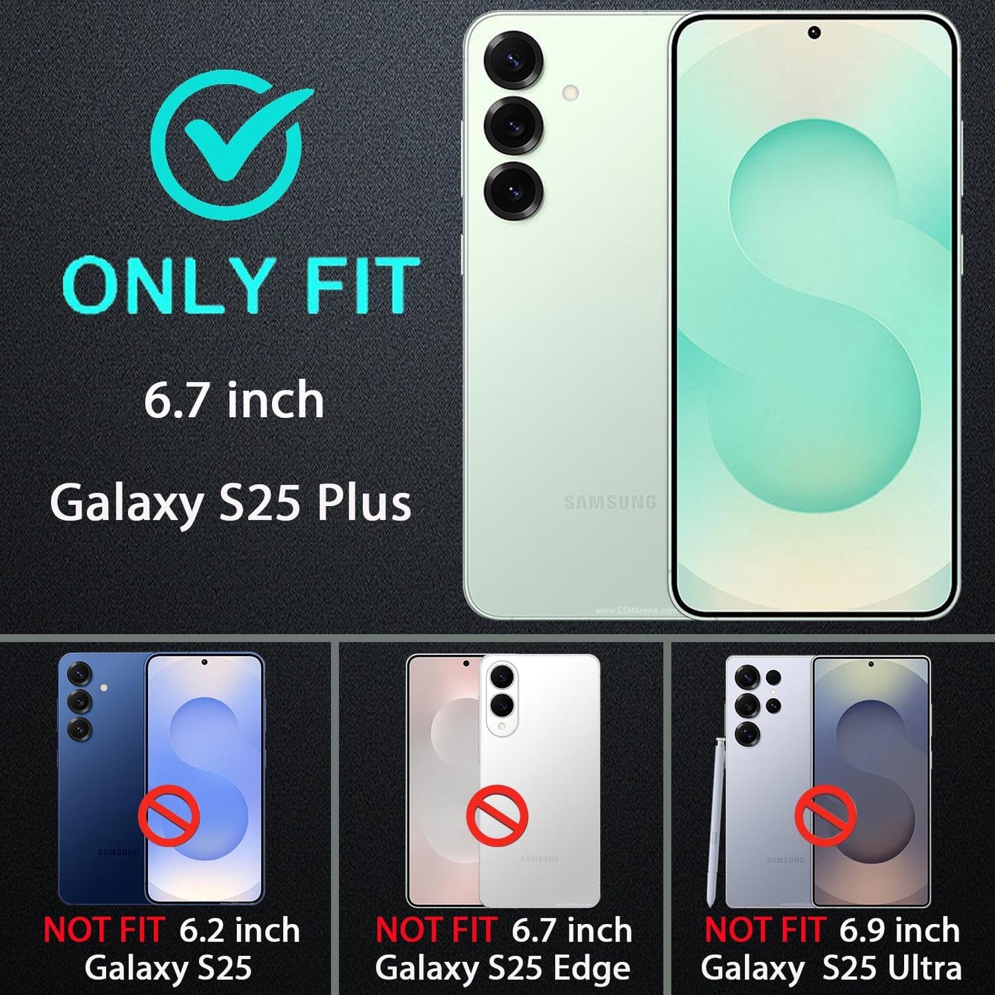 for Samsung Galaxy S25 Plus Case, Compatible with Magsafe, Military Grade 3 in 1 Heavy Duty Case with 2Pcs Tempered Glass Screen Protector & Camera Lens Protector (New-Black/Grey)