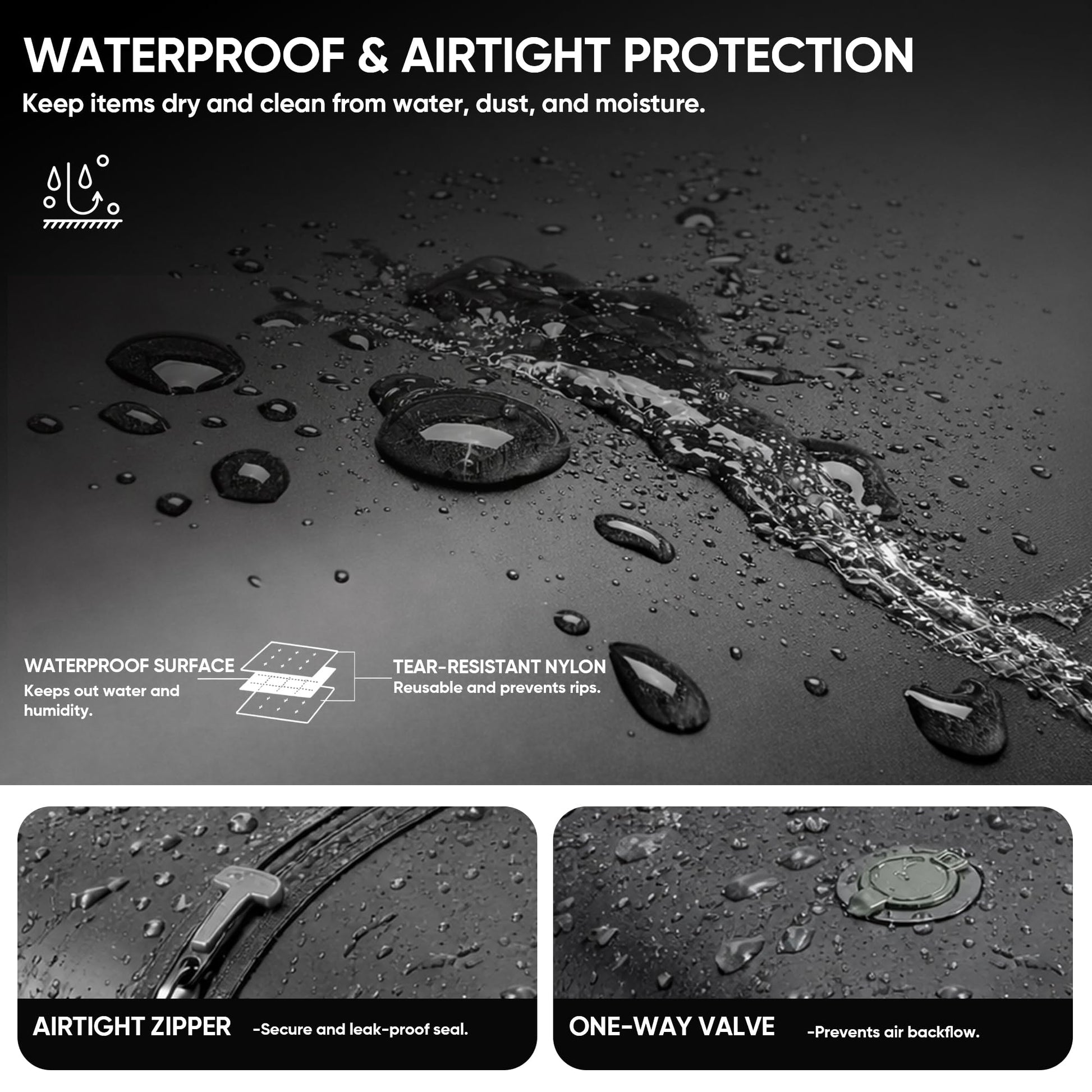 Travel Vacuum Bags with Pump, Compression Bags, Waterproof & Reusable Nylon Vacuum Travel Kit