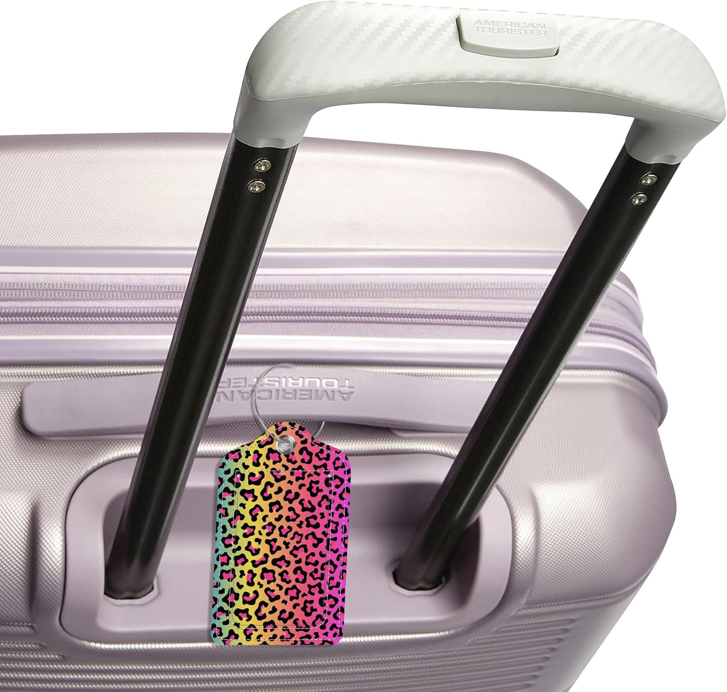 Luggage Tags for Suitcase,2 Pack Rainbow Leopard Print Luggage Tag,PU Leather Id Label Luggage Tags with Stainless Steel Loop and Privacy Cover for Women Men Teens Travel