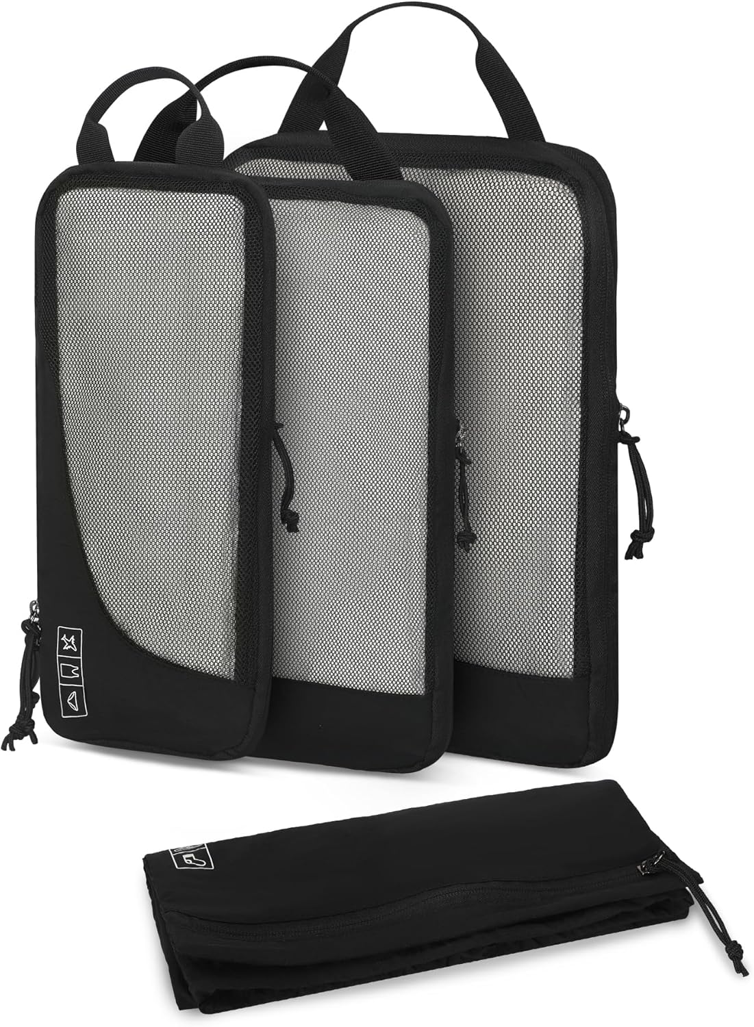 Hynes Eagle 6 Set/ 4 Set/ 2 Set Compression Packing Cubes Travel Essentials Lightweight Nylon Luggage Suitcase Organizer Bag Black 4PCS