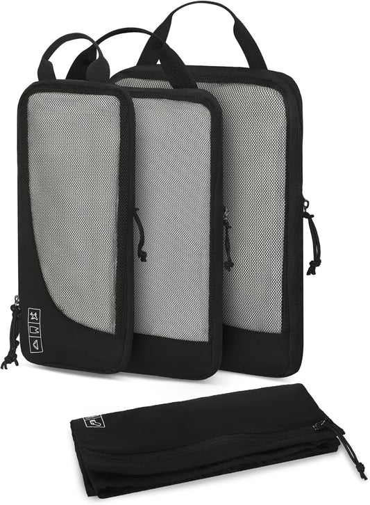 Hynes Eagle 6 Set/ 4 Set/ 2 Set Compression Packing Cubes Travel Essentials Lightweight Nylon Luggage Suitcase Organizer Bag Black 4PCS
