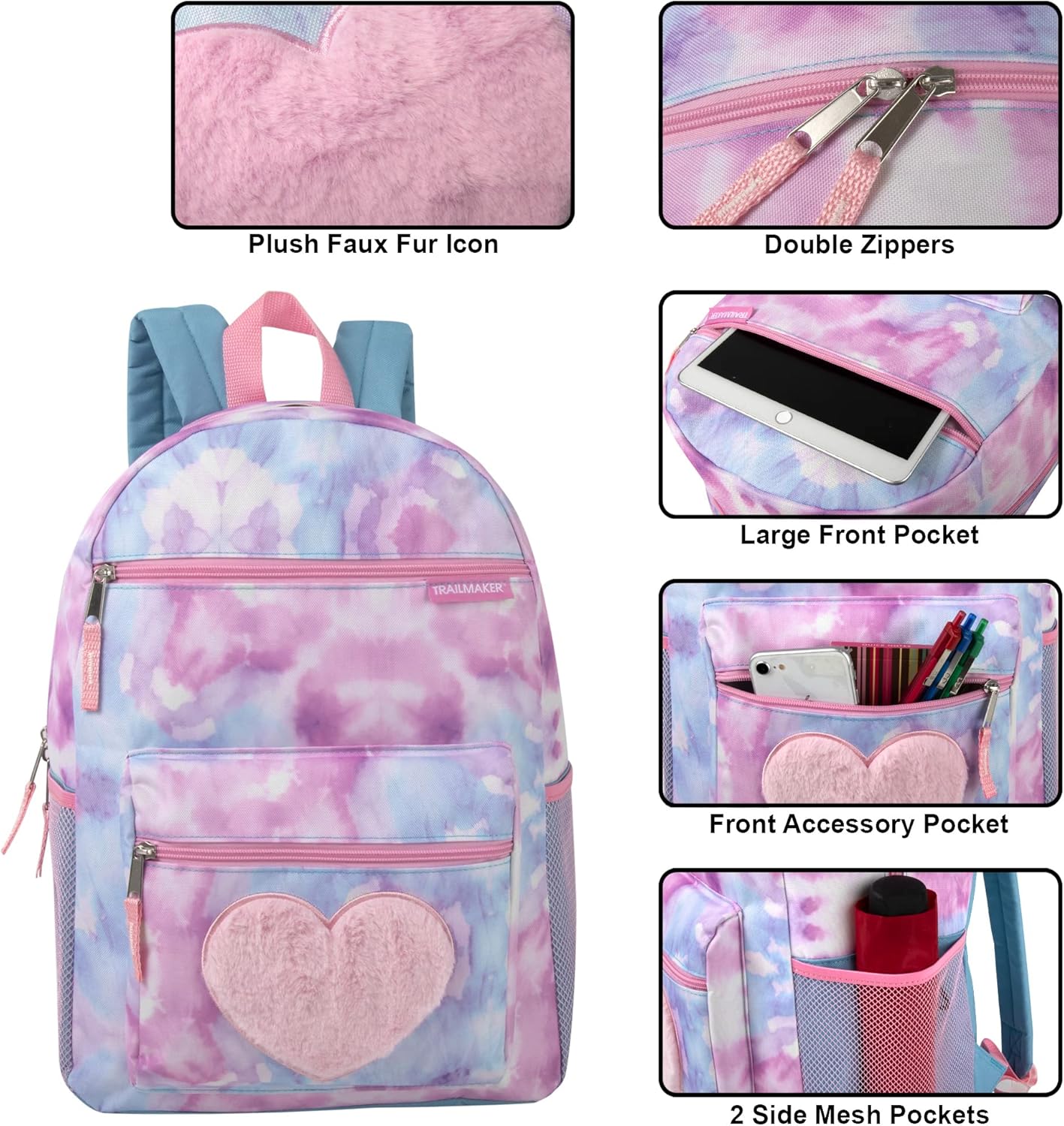 Trail maker 17” Kids Character School Backpacks Plush for Girls with Side Pockets, Padded Straps