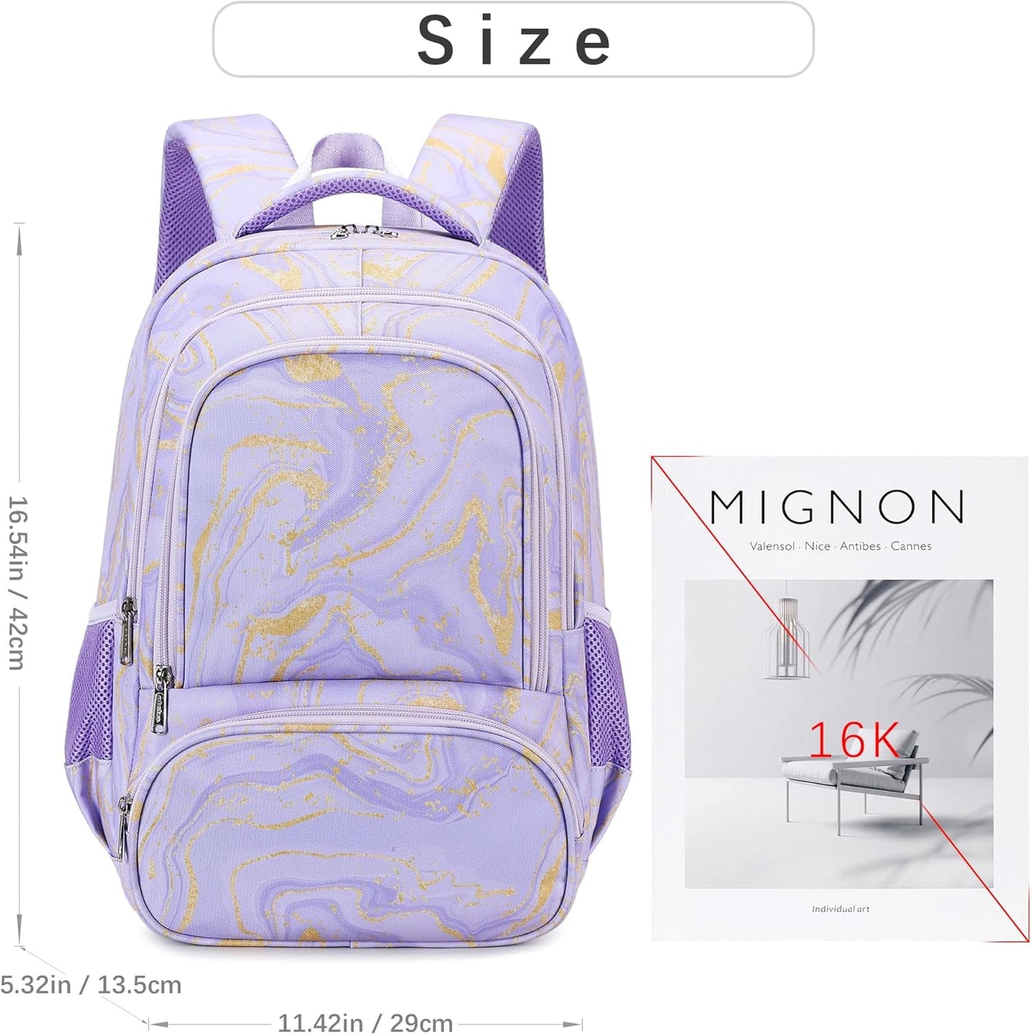 abshoo Marble Lightweight Kids Backpack For School Girls Elementary Kindergarten Bookbag School Bags (Marble Purple)