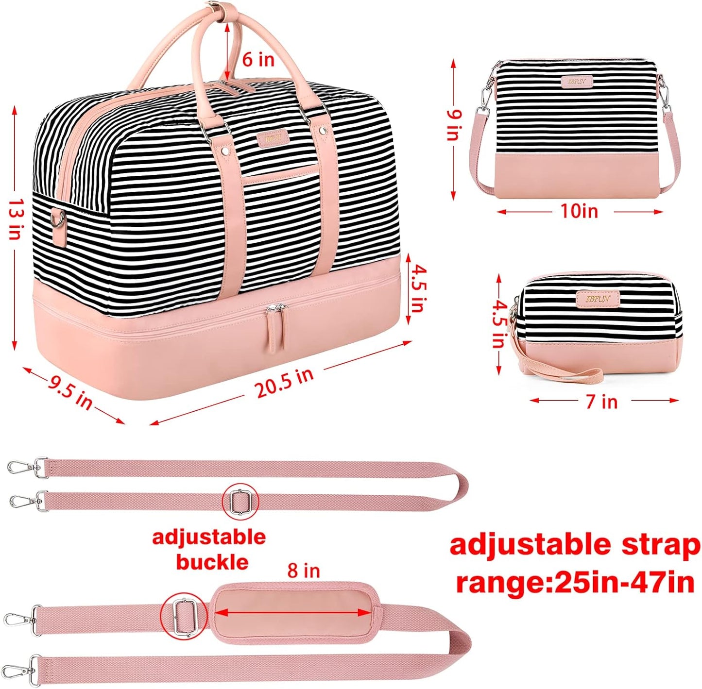 Weekender Bag for Women, Large Overnight Bag Canvas Travel Duffel Bag Carry On Tote with Shoe Compartment 21" 3Pcs Set