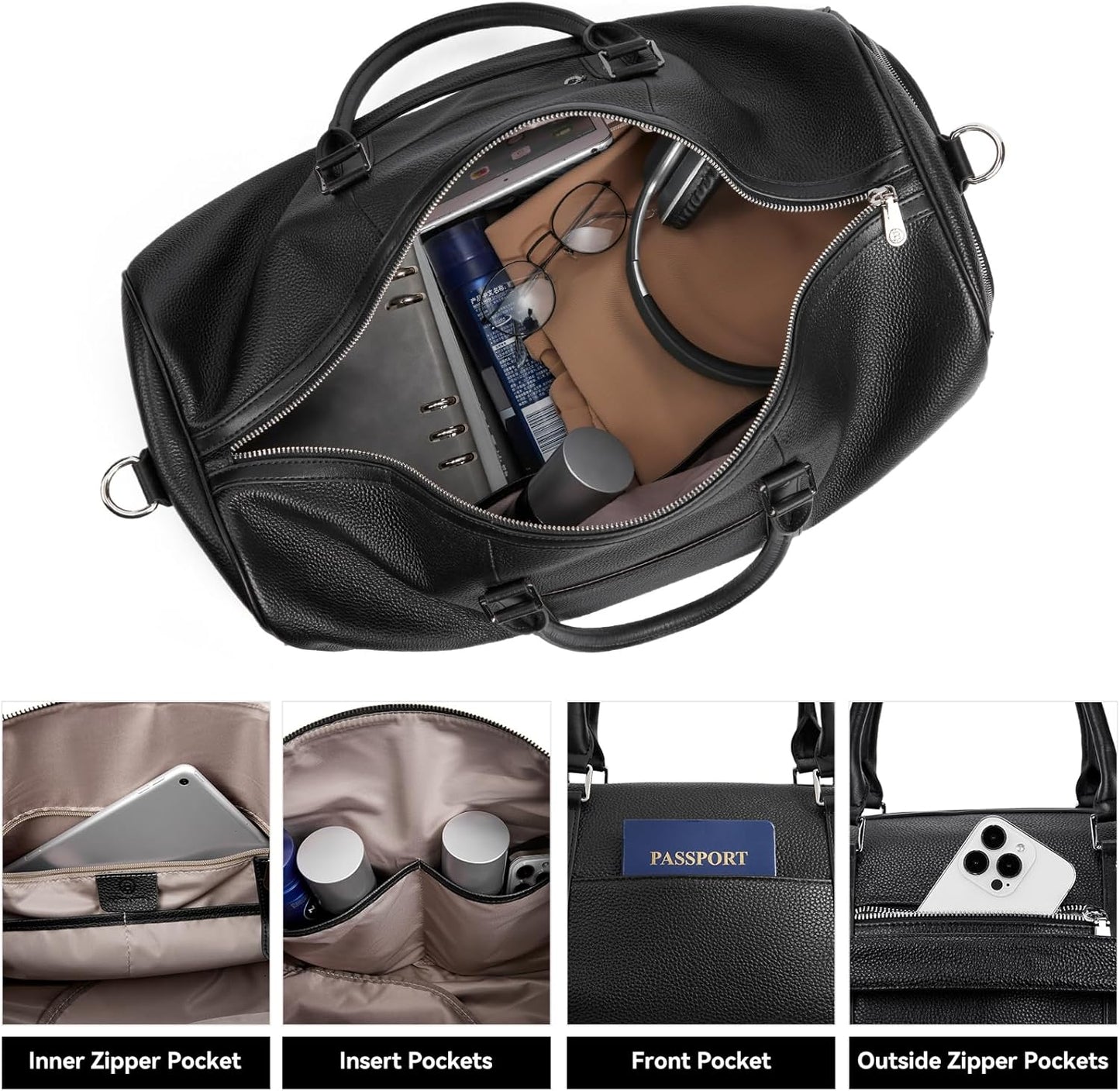 BOSTANTEN Genuine Leather Travel Weekender Overnight Duffel Bag Gym Sports Luggage Bags for Men Large Black