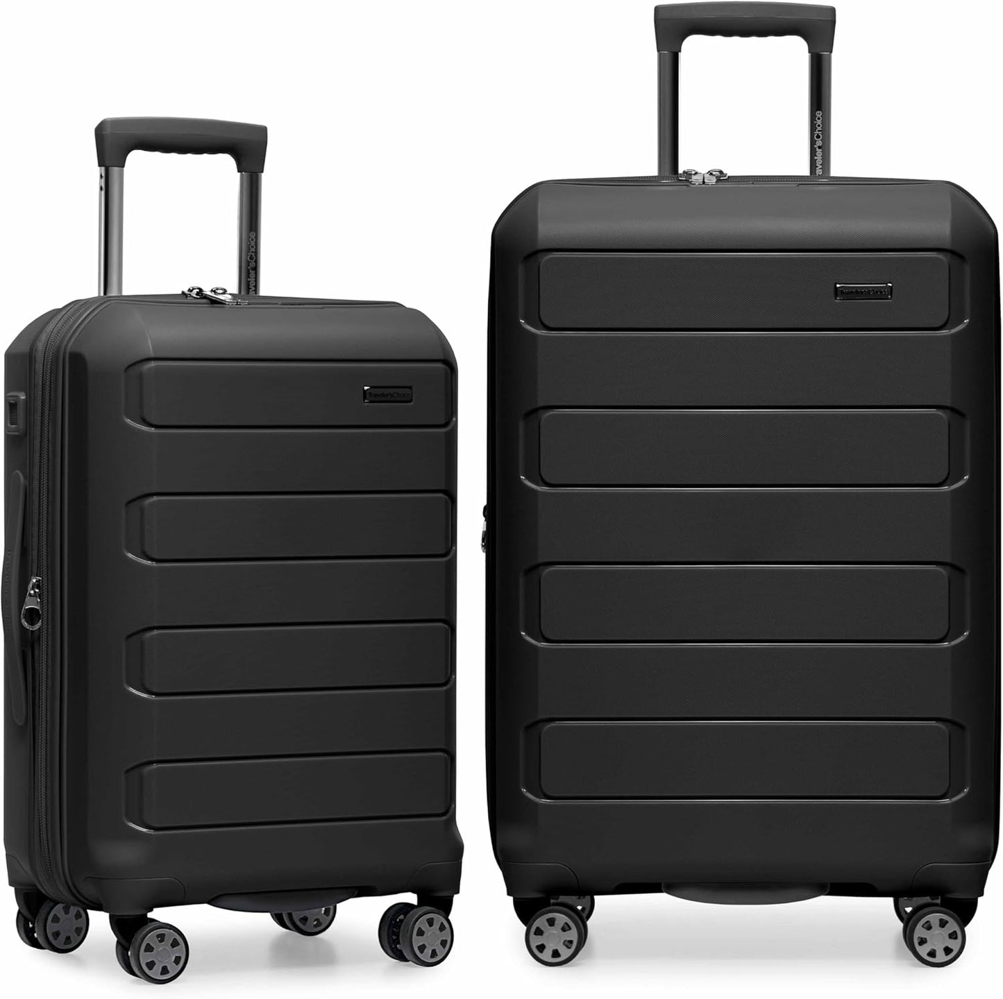 Traveler's Choice Pagosa Indestructible Hardshell Expandable Spinner Luggage, Black, 2-Piece Set