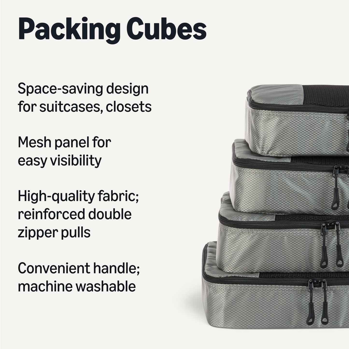 Amazon Essentials 4-Piece Packing Cubes Travel Accessories Set, Space-Saving Luggage Organizer with
