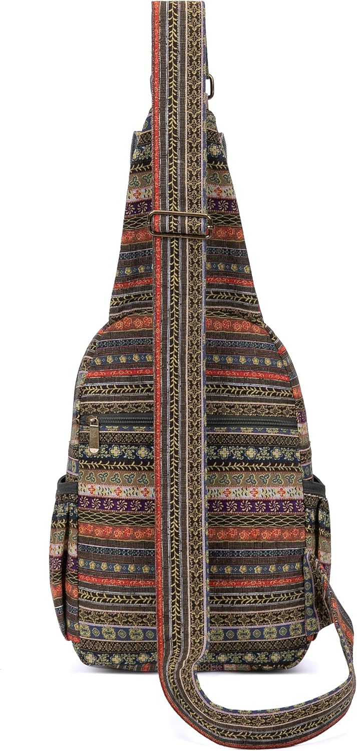 Coton Pose Women sling bag Elephant canvas large boho backpacks bohemian Crossbody Bag (green grey)