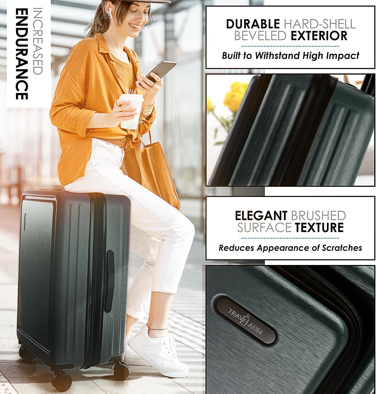 Hard Shell Luggage Sets with Spinner Wheels 4 Piece, Expandable Large Suitcases with TSA Lock, Travel Large Suitcase Set, Green Luggage Set