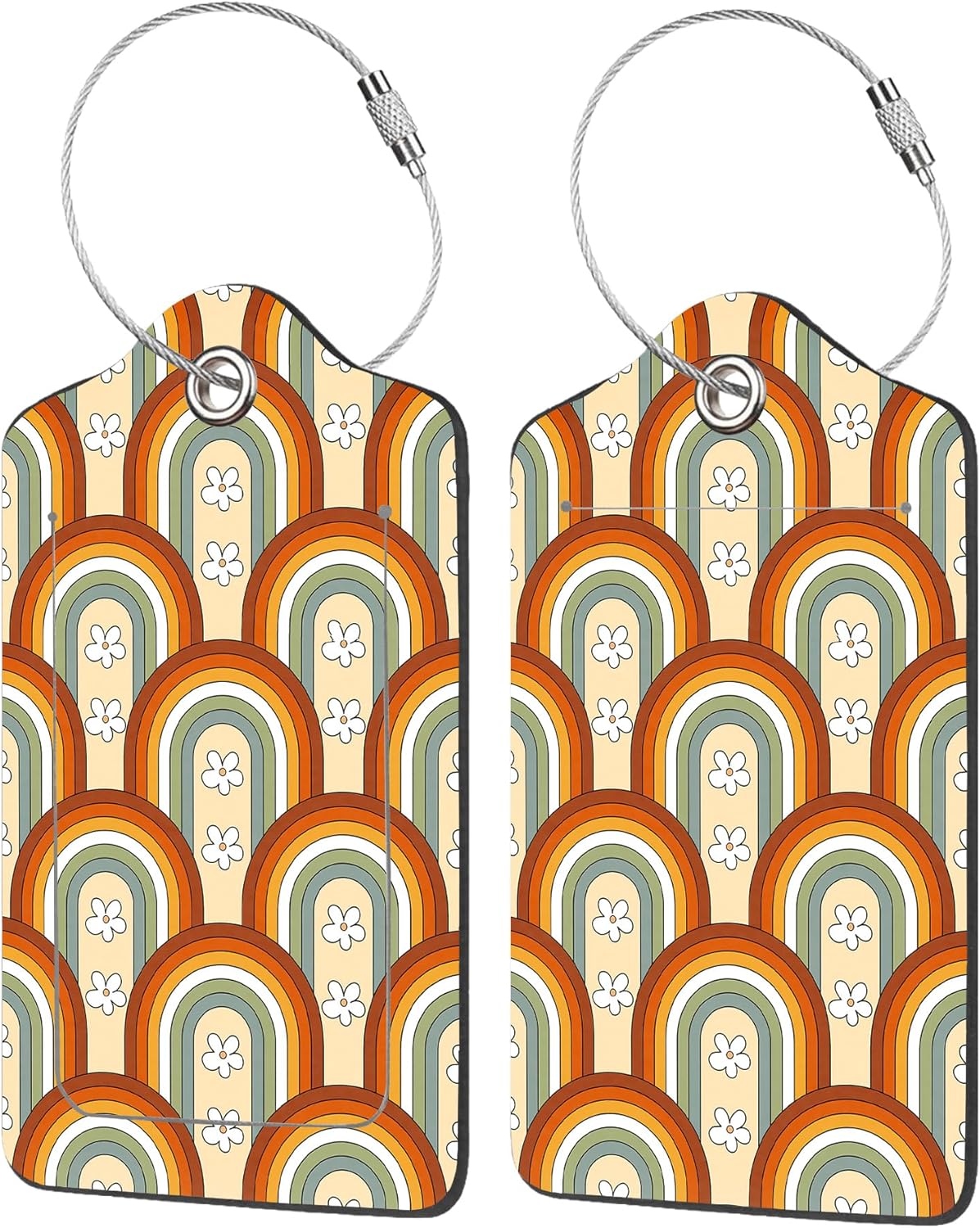 2 Pack Luggage Tag for Suitcase,Retro Rainbow PU Leather Suitcase Tags Identifiers with Privacy Name Address Labels and Durable Steel Loop for Women Men Travel