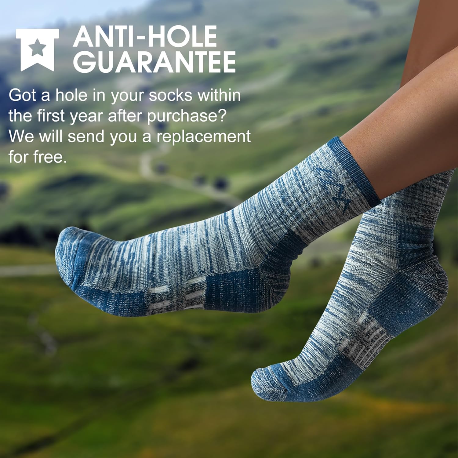 innotree 3 Pack Men's Merino Wool Hiking Socks, Micro Crew Cushioned Hiking Walking Thermal
