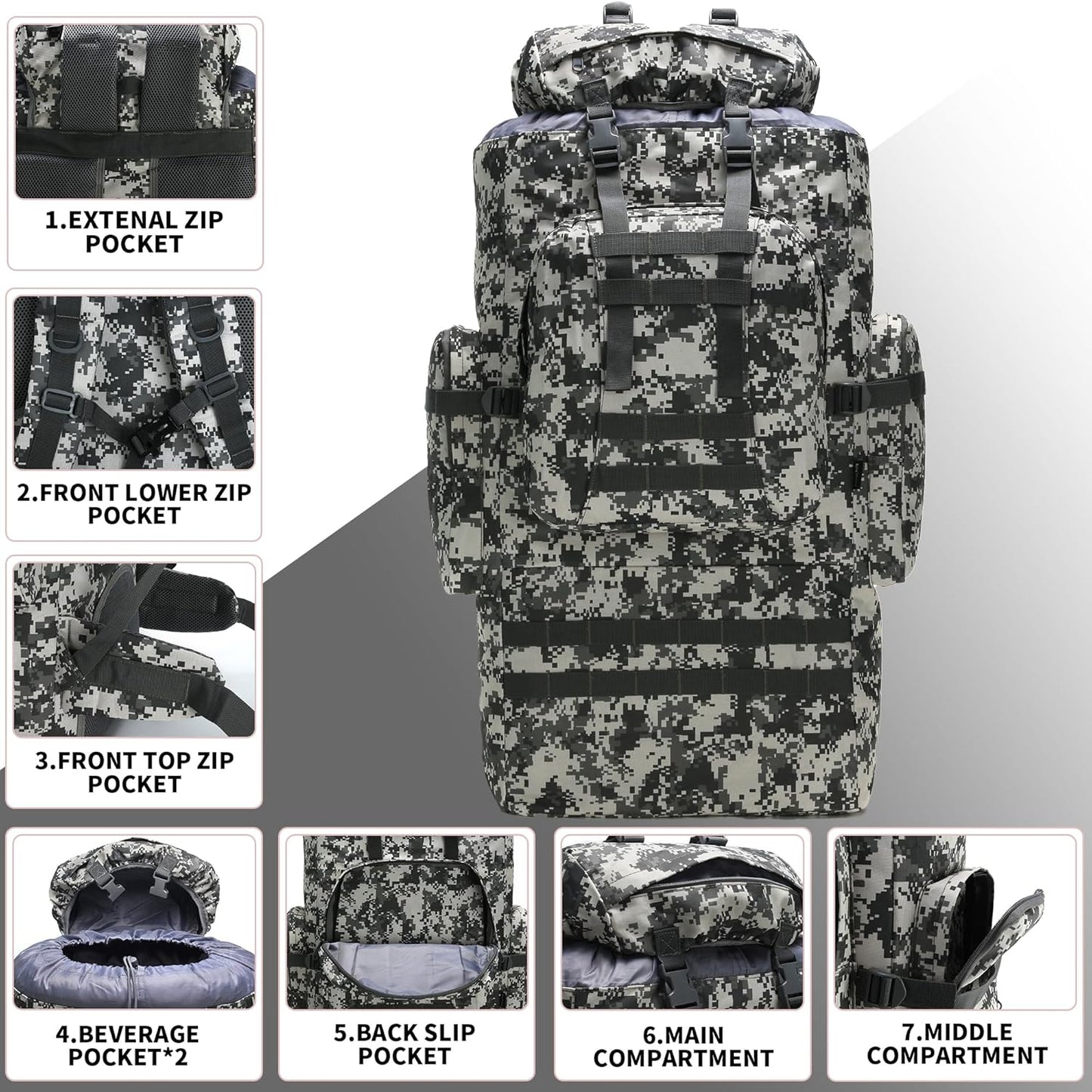King'sGuard 100L Camping Hiking Backpack Molle Rucksack Military Camping Backpacking Daypack