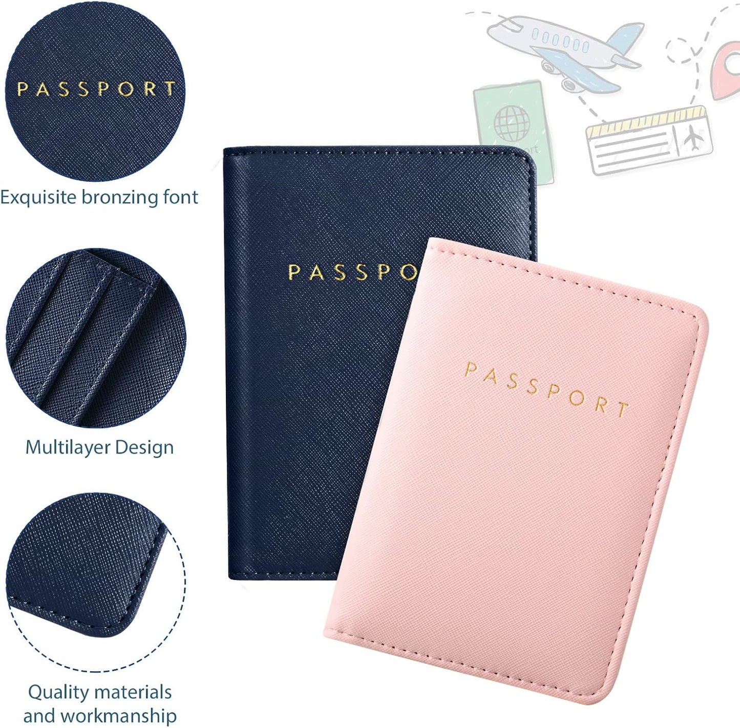 Frienda 2 Pieces Bridal Passport Covers Holder Waterproof Leather Holder Covers Travel Wallet Passport Case for Women and Men