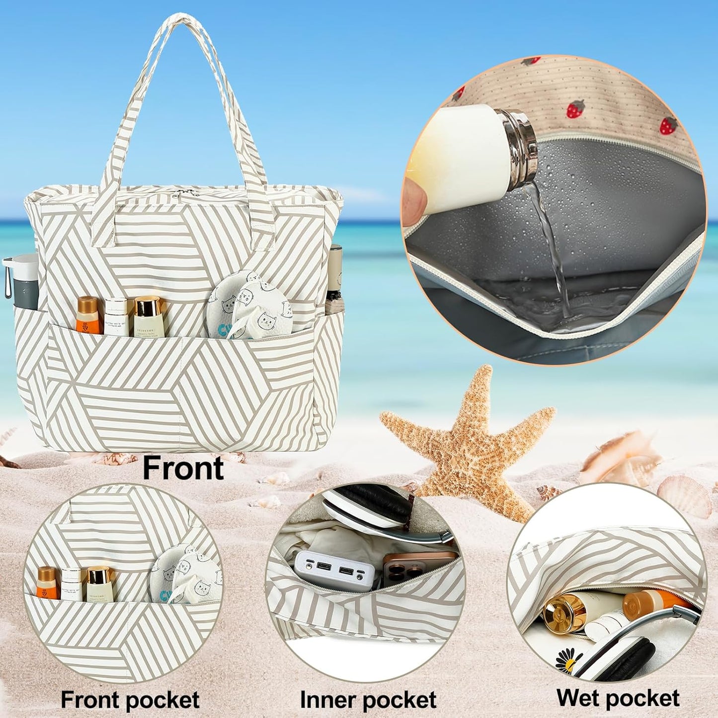 Bluboon Waterproof Beach Tote Pool Bags for Women Ladies Extra Large Carry On Bag With Wet Compartment for Weekender Travel
