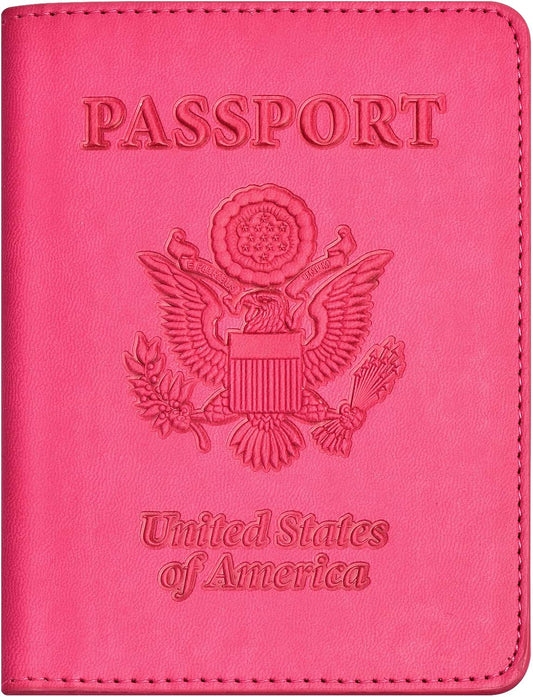 Passport and Vaccine Card Holder Combo, with Slot, Wallet, Cover, Case, for Women Men(AD-Rose Red)