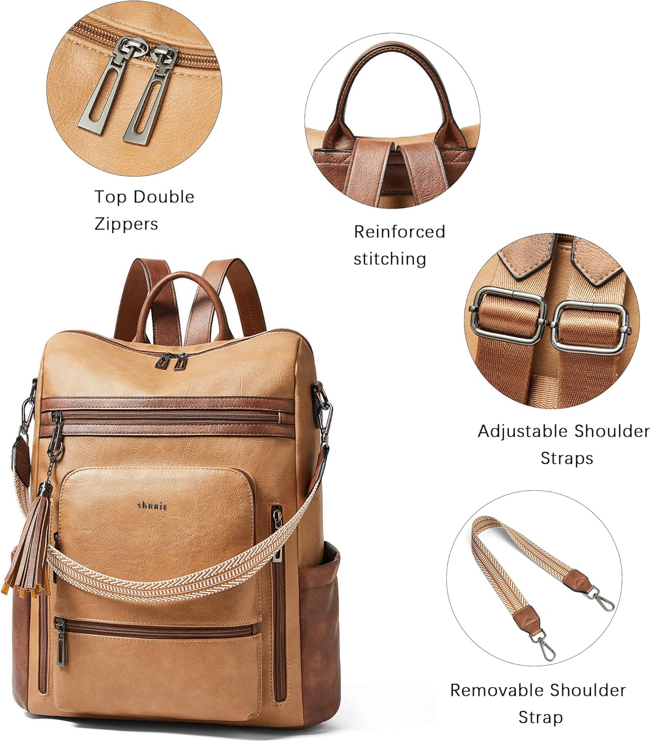 Shrrie Vegan Leather Laptop Backpack for Women 15.6 inch Work Backpack Fashion Travel Backpack