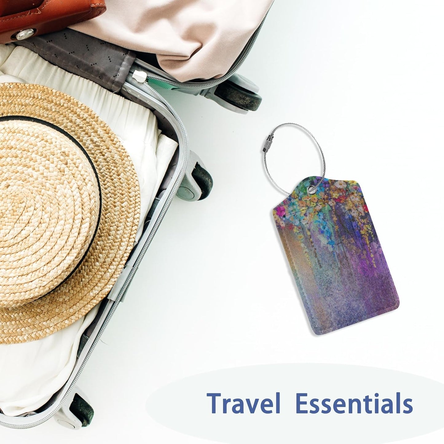 2Pcs Luggage Tag for Suitcase Watercolor Purple Flowers Cute Suitcase Tag with Privacy Flap & Name ID Label & Metal Loop,Travel Bag Luggage Tags for Women
