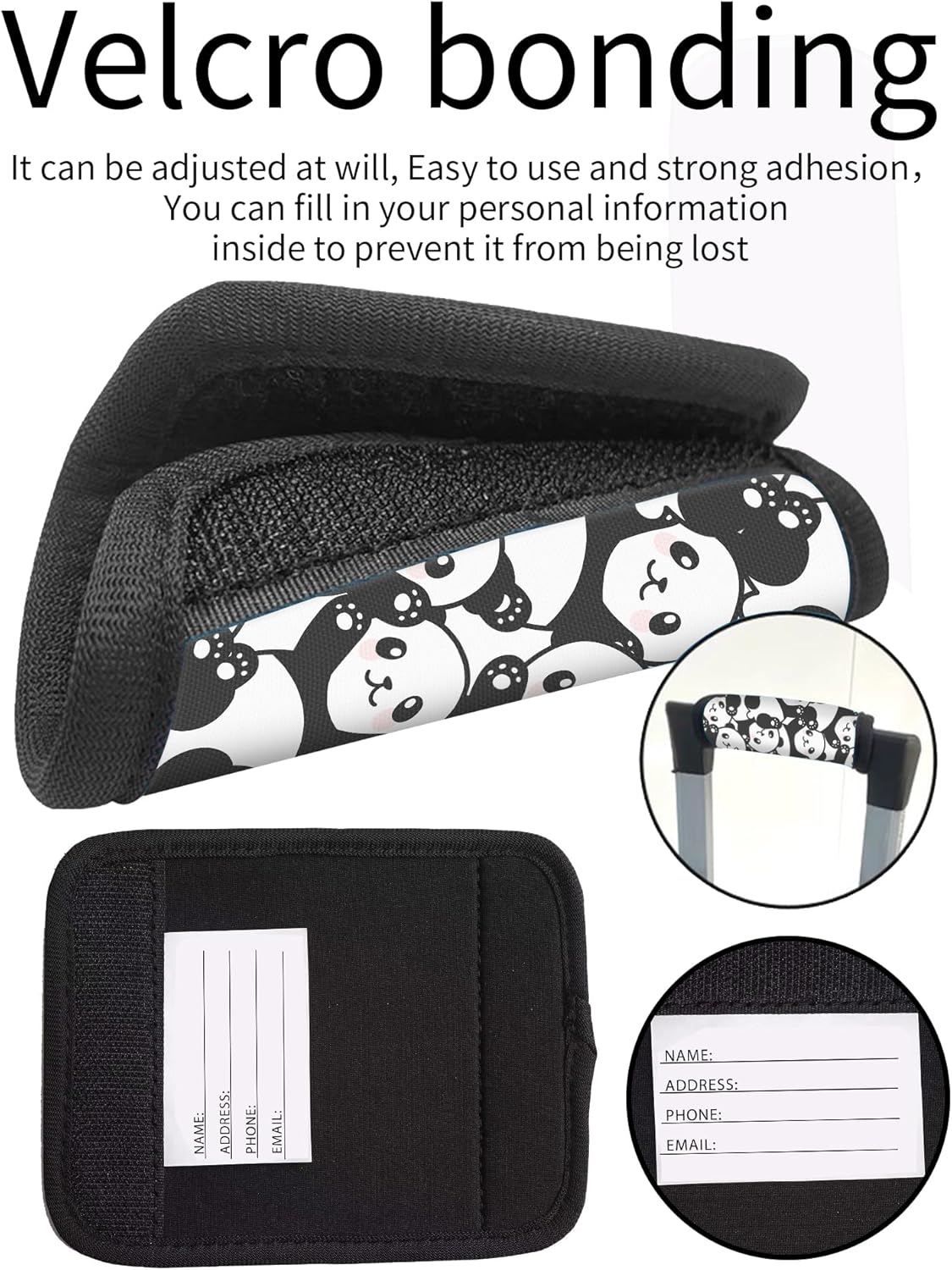 2 Pack Luggage Handle Wrap Travel Tags - Set of Luggage Tags for Suitcases, Identifiers, Marker, and Handle Covers - Cruise Accessories and Travel Gifts（Cute Panda