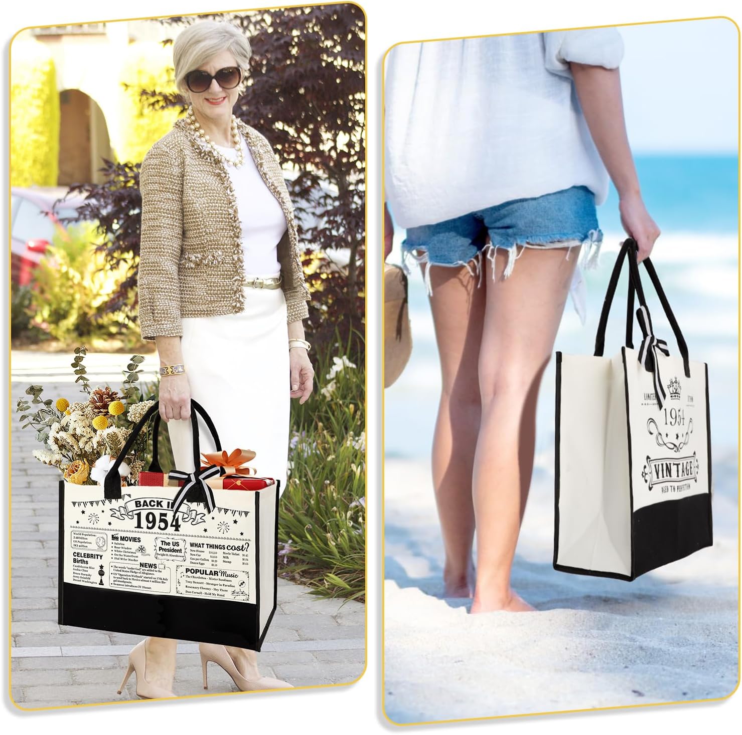 YeohJoy 71st Birthday Gifts for Her Canvas Tote Bag Travel Gear, Unique 71 Years Old Birthday Gifts