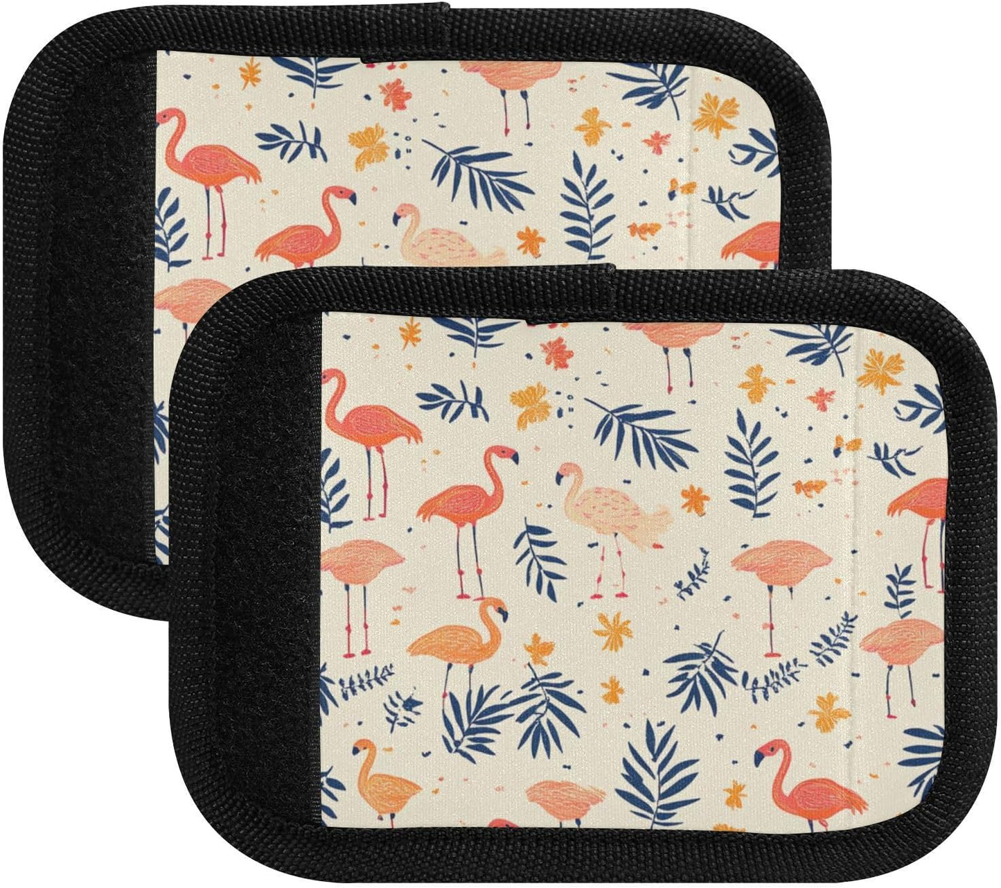 Flamingos and Palm Leaves Yellow 2 Pack Luggage Handle Wraps Covers for Suitcase Identifiers Bag Tags Travel Accessories