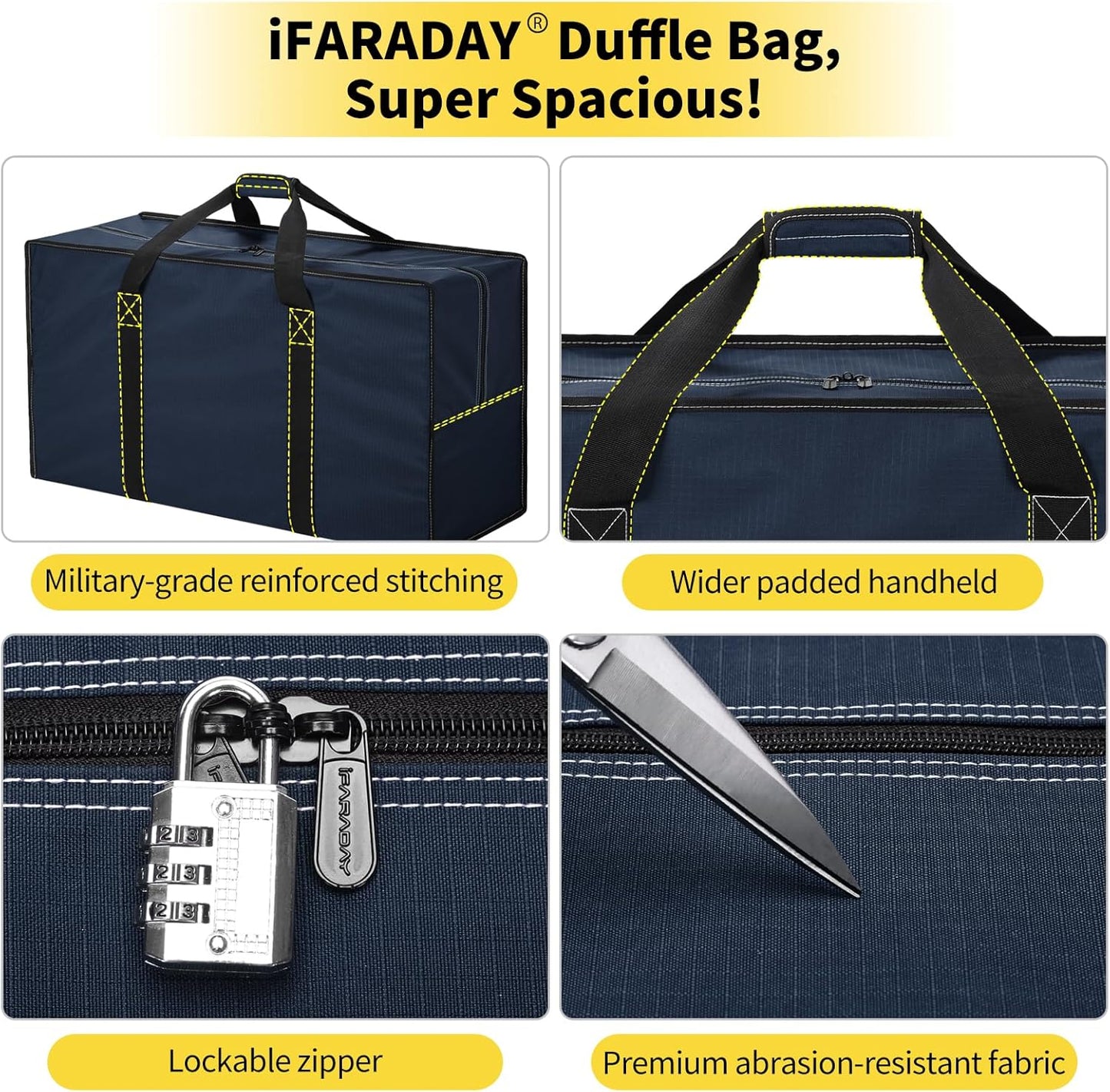 105L Extra Large Duffle Bag - 32.5 inch Heavy Duty & Water Resistant Duffel Bag Durable Luggage Storage Bag for Camping, Travel, Sports (Navy Blue)