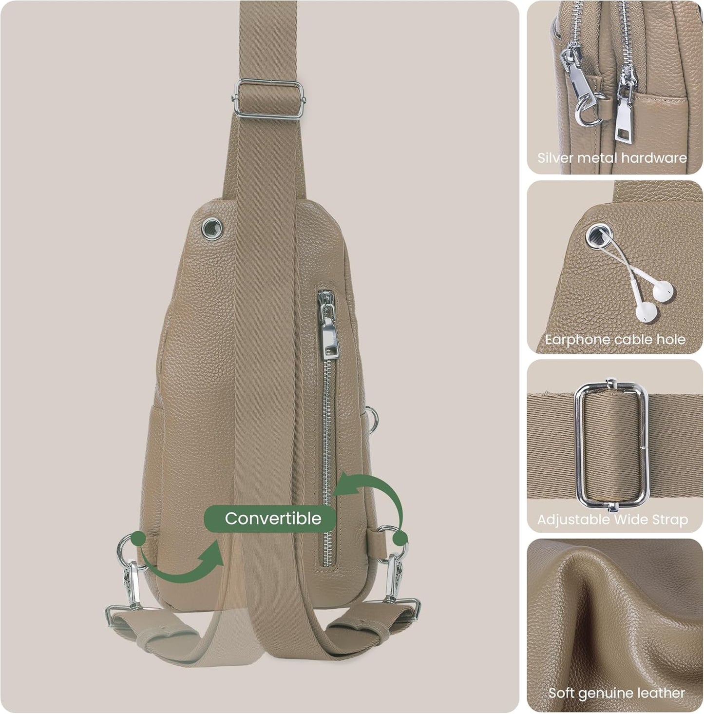 befen Genuine Leather Small Sling Bag for Women Anti-Theft Crossbody Chest Bags Fanny Packs for