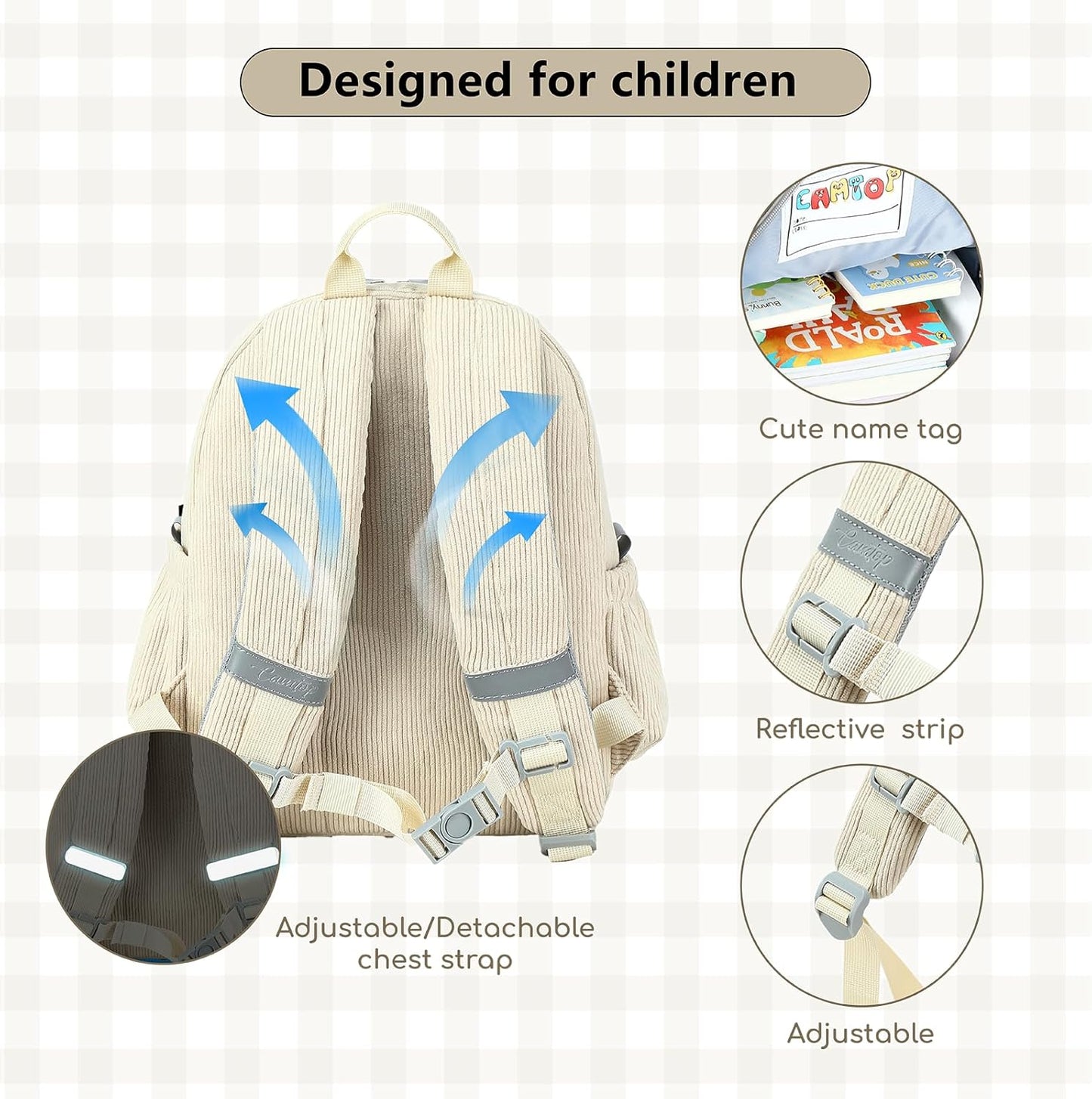 CAMTOP Toddler Backpack for Boys Girls 2-4, Kids Backpacks for Kindergarten Preschool, 12" H Small Bookbag for Daycare Travel (Beige)