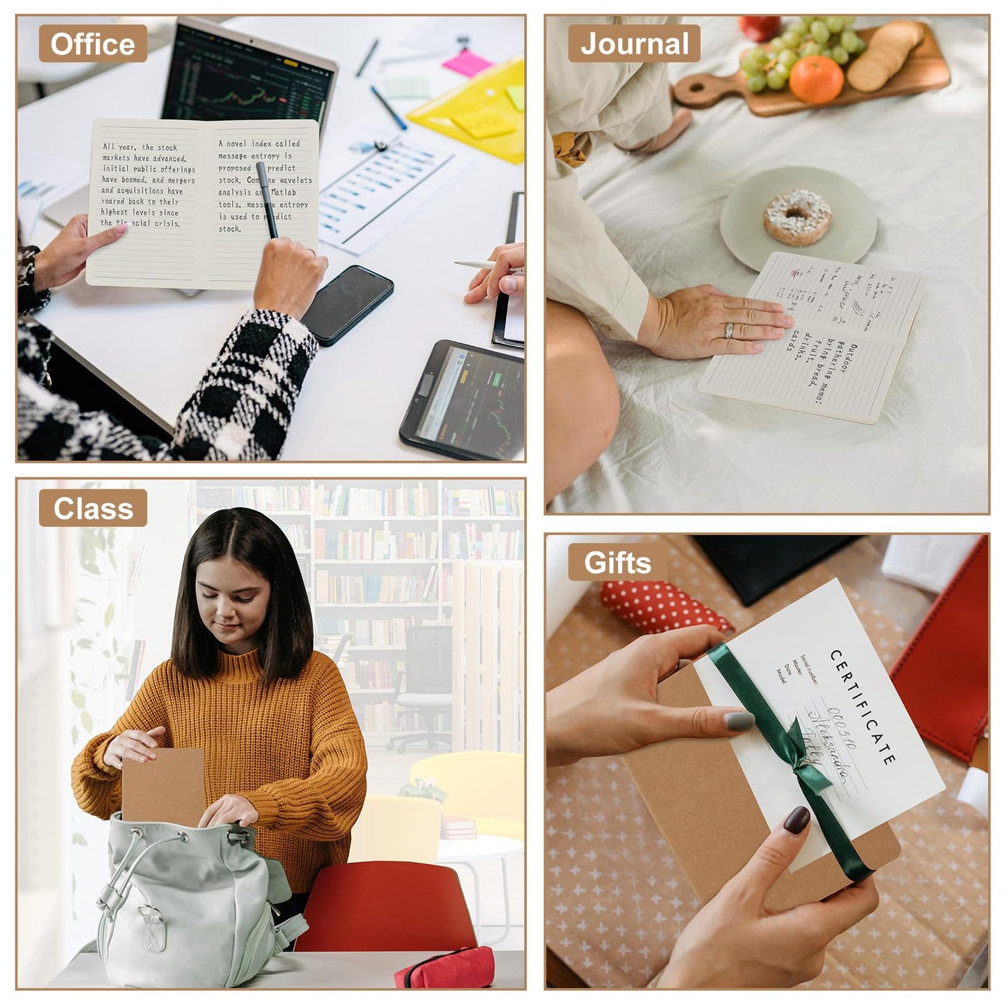 ZCZN 5 Pack A5 Kraft Notebooks Bulk, 8.15x5.5 Inches Lined Paper Journaling Notebooks, Notebooks
