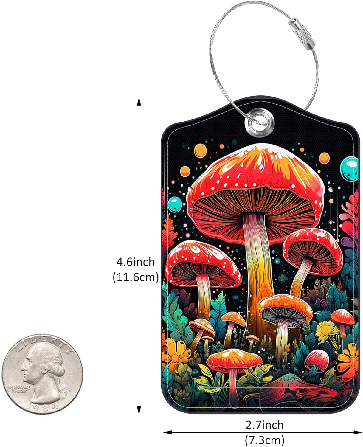 2 Pack PU Leather Luggage Tag for Suitcase Red Mushroom Suitcase Tags with Privacy Name ID Label and Stainless Steel Loop for Travel Bag