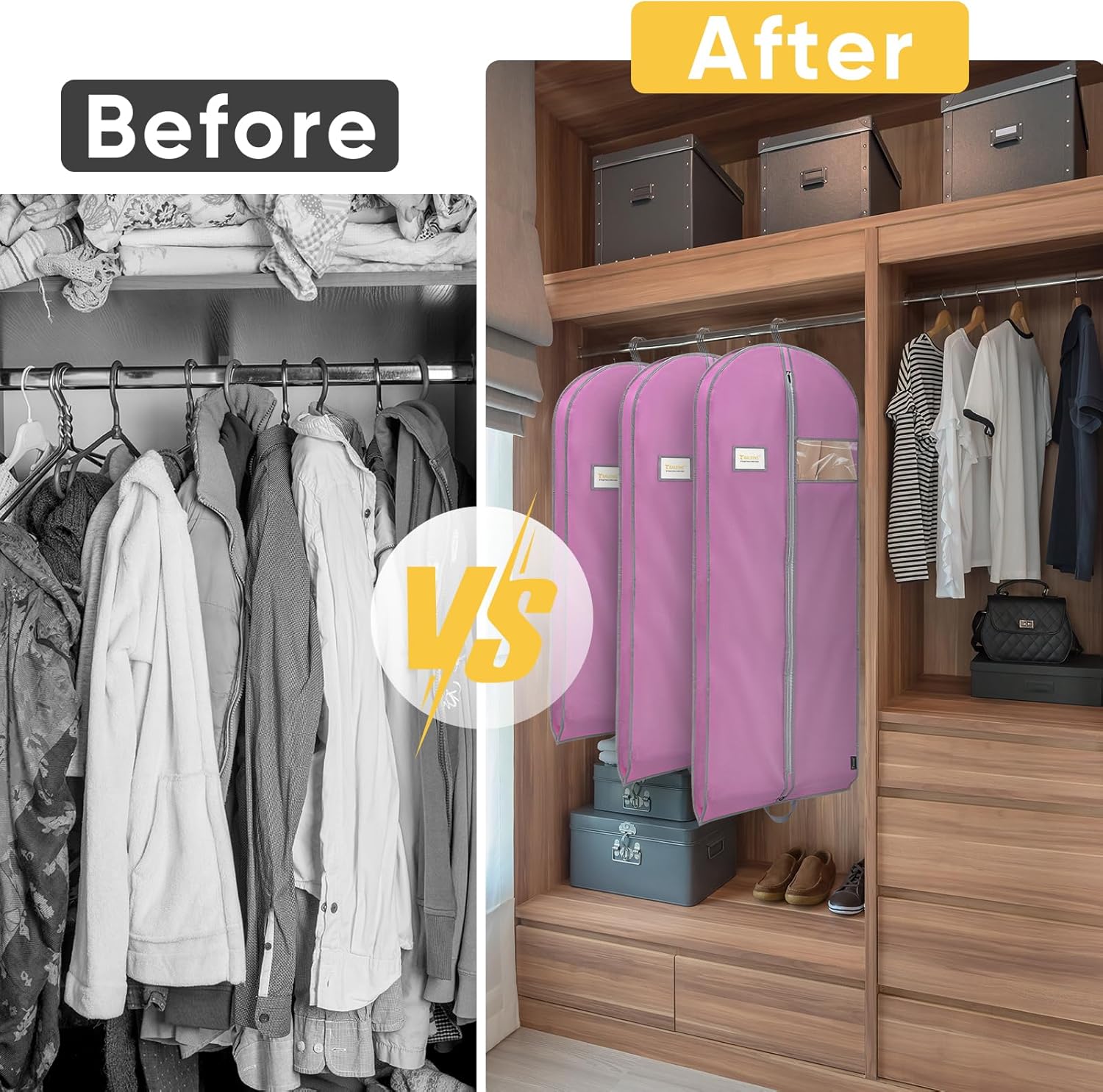 BALEINE 1PK Heavy Duty Garment Bag with Shoe Storage Travel Bag for Dresses, Suit, Coats Travel