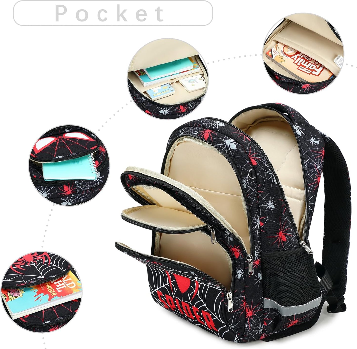 abshoo Cute Spider School Backpack For Boys Elementary Kindergarten Kids School Bag (Spider Black)