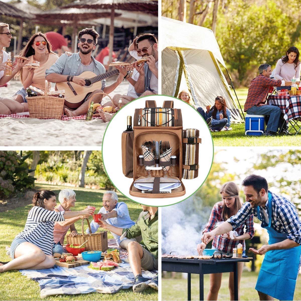 Hap Tim Picnic Basket Backpack for 2 Person with 2 Insulated Cooler Compartment, Wine Holder