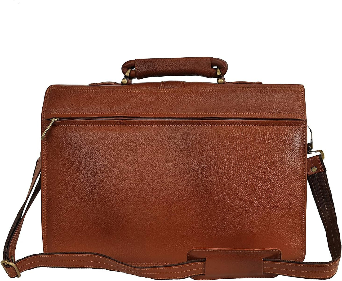 DA LV Full Grain Leather Laptop Briefcases Men Top Choice Gifts Laptop Bag Office Work 16'' Vintage Handmade Brass Hardware